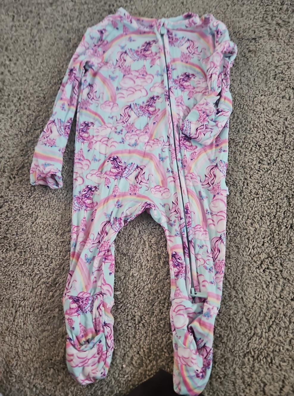Posh Peanut Girls' Unicorn Rainbow Bamboo Footed One-Piece Pajamas - Pink & Blue